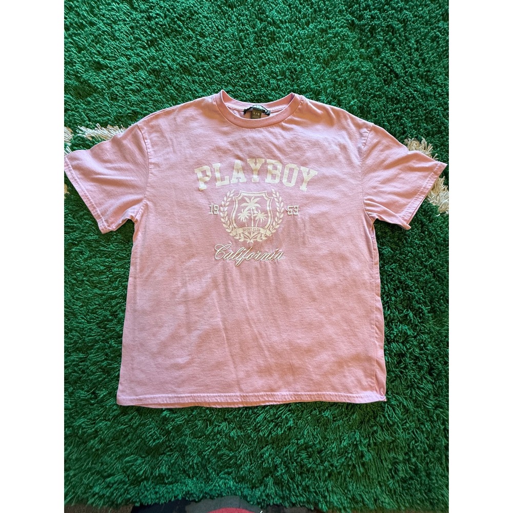 Playboy Graphic T-Shirt Womens Large‎ Pink Good California Sport Club Crew Neck